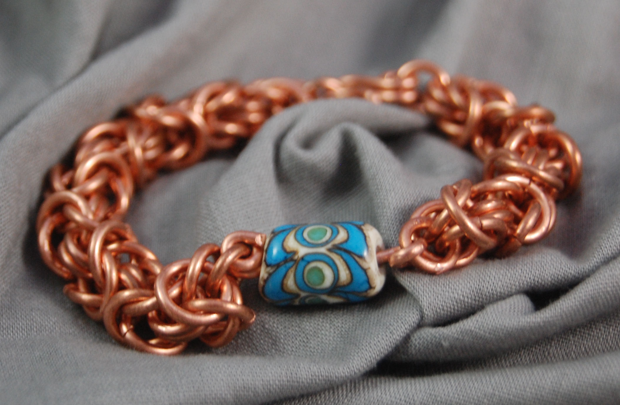 Copper Byzantine Chain Braceletwith handmade lampwork bead (beads vary)
