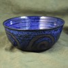Matte-Patterned Spiral Blue on Black Bowl